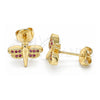 Arete Dormilona 02.156.0470.1 Oro Laminado, Diseño de Libélula, con Micro Pave Rubi, Pulido, Tono Dorado