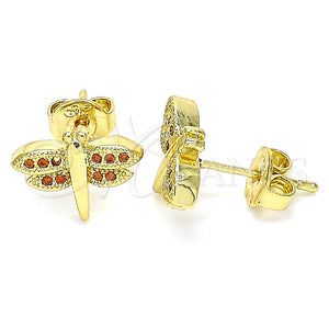 Arete Dormilona 02.156.0470.2 Oro Laminado, Diseño de Libélula, con Granate Micro Pave, Pulido, Tono Dorado