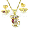 Juego de Arete y Dije de Adulto 10.156.0270.1 Oro Laminado, Diseño de Libélula y Corazón, con Rubi Micro Pave, Pulido, Tono Dorado