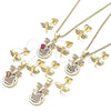 Juego de Arete y Dije de Adulto 10.156.0270.1 Oro Laminado, Diseño de Libélula y Corazón, con Rubi Micro Pave, Pulido, Tono Dorado