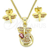 Juego de Arete y Dije de Adulto 10.156.0270.2 Oro Laminado, Diseño de Libélula, con Granate Micro Pave, Pulido, Tono Dorado