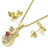Juego de Arete y Dije de Adulto 10.156.0270.2 Oro Laminado, Diseño de Libélula, con Granate Micro Pave, Pulido, Tono Dorado