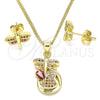 Juego de Arete y Dije de Adulto 10.156.0270.2 Oro Laminado, Diseño de Libélula, con Granate Micro Pave, Pulido, Tono Dorado