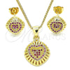 Juego de Arete y Dije de Adulto 10.156.0170.2 Oro Laminado, Diseño de Corazón, con Rubi Micro Pave, Pulido, Tono Dorado