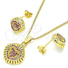 Juego de Arete y Dije de Adulto 10.156.0170.2 Oro Laminado, Diseño de Corazón, con Rubi Micro Pave, Pulido, Tono Dorado