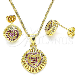 Juego de Arete y Dije de Adulto 10.156.0170.2 Oro Laminado, Diseño de Corazón, con Rubi Micro Pave, Pulido, Tono Dorado