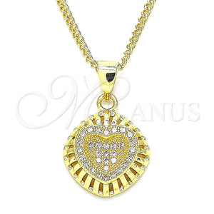 Collares con Dije 04.156.0332.20 Oro Laminado, Diseño de Corazón, con Blanca Micro Pave, Pulido, Tono Dorado (02 MM Thickness, 20 Inches Length)