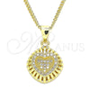 Collares con Dije 04.156.0332.20 Oro Laminado, Diseño de Corazón, con Blanca Micro Pave, Pulido, Tono Dorado (02 MM Thickness, 20 Inches Length)
