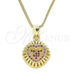 Collares con Dije 04.156.0332.1.20 Oro Laminado, Diseño de Corazón, con Rubi Micro Pave, Pulido, Tono Dorado (02 MM Thickness, 20 Inches Length)