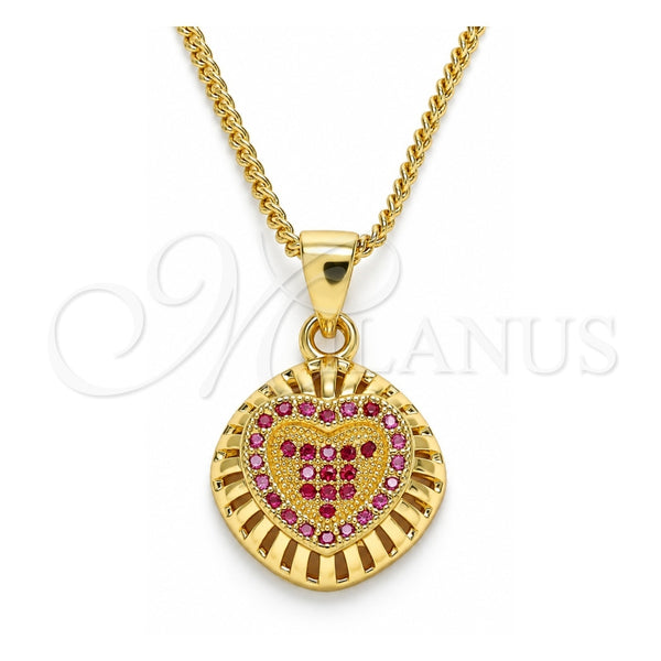 Collares con Dije 04.156.0332.1.20 Oro Laminado, Diseño de Corazón, con Micro Pave Rubi, Pulido, Tono Dorado (Grosor 02 MM, 20 Pulgadas de Largo)