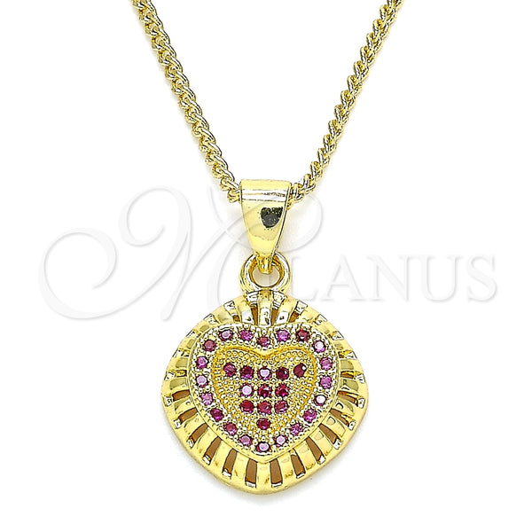 Collares con Dije 04.156.0332.1.20 Oro Laminado, Diseño de Corazón, con Rubi Micro Pave, Pulido, Tono Dorado (02 MM Thickness, 20 Inches Length)
