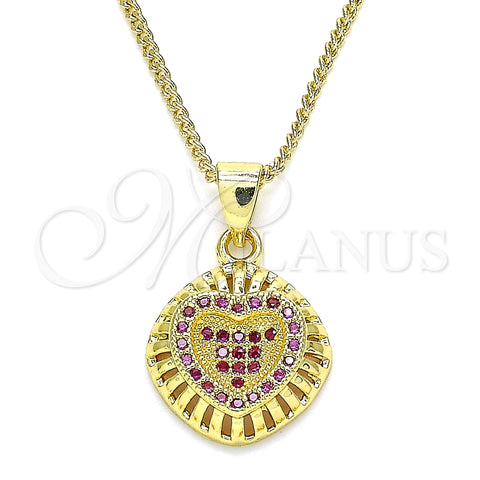 Collares con Dije 04.156.0332.1.20 Oro Laminado, Diseño de Corazón, con Rubi Micro Pave, Pulido, Tono Dorado (02 MM Thickness, 20 Inches Length)