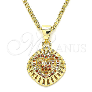 Collares con Dije 04.156.0332.2.20 Oro Laminado, Diseño de Corazón, con Granate Micro Pave, Pulido, Tono Dorado (02 MM Thickness, 20 Inches Length)