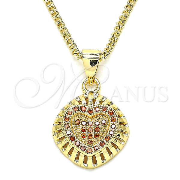 Collares con Dije 04.156.0332.2.20 Oro Laminado, Diseño de Corazón, con Granate Micro Pave, Pulido, Tono Dorado (02 MM Thickness, 20 Inches Length)