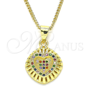 Collares con Dije 04.156.0332.3.20 Oro Laminado, Diseño de Corazón, con Multicolor Micro Pave, Pulido, Tono Dorado (02 MM Thickness, 20 Inches Length)