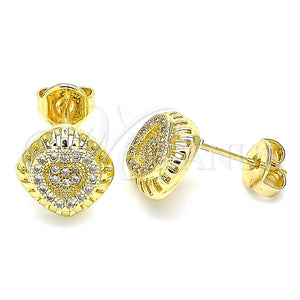 Arete Dormilona 02.156.0472 Oro Laminado, Diseño de Corazón, con Blanca Micro Pave, Pulido, Tono Dorado