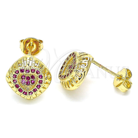 Arete Dormilona 02.156.0472.1 Oro Laminado, Diseño de Corazón, con Rubi Micro Pave, Pulido, Tono Dorado