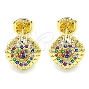 Arete Dormilona 02.156.0472.3 Oro Laminado, Diseño de Corazón, con Multicolor Micro Pave, Pulido, Tono Dorado