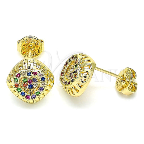 Arete Dormilona 02.156.0472.3 Oro Laminado, Diseño de Corazón, con Multicolor Micro Pave, Pulido, Tono Dorado