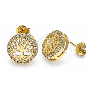 Arete Dormilona 02.156.0473 Oro Laminado, Diseño de Ãrbol, con Micro Pave Blanca, Pulido, Tono Dorado