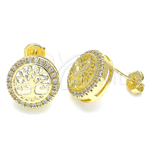 Arete Dormilona 02.156.0473 Oro Laminado, Diseño de Ãrbol, con Blanca Micro Pave, Pulido, Tono Dorado