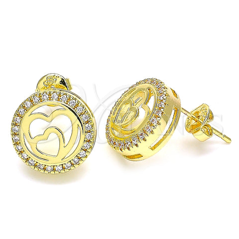 Arete Dormilona 02.156.0474 Oro Laminado, Diseño de Corazón, con Blanca Micro Pave, Pulido, Tono Dorado