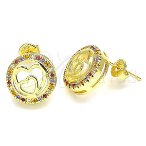 Arete Dormilona 02.156.0474.3 Oro Laminado, Diseño de Corazón, con Multicolor Micro Pave, Pulido, Tono Dorado