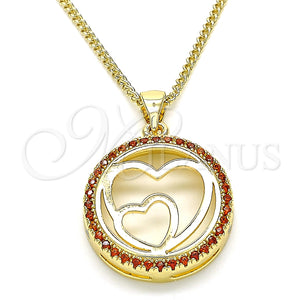 Collares con Dije 04.156.0334.2.20 Oro Laminado, Diseño de Corazón, con Granate Micro Pave, Pulido, Tono Dorado (02 MM Thickness, 20 Inches Length)