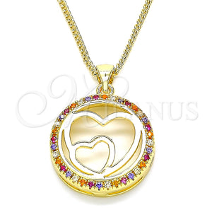 Collares con Dije 04.156.0334.3.20 Oro Laminado, Diseño de Corazón, con Multicolor Micro Pave, Pulido, Tono Dorado (02 MM Thickness, 20 Inches Length)