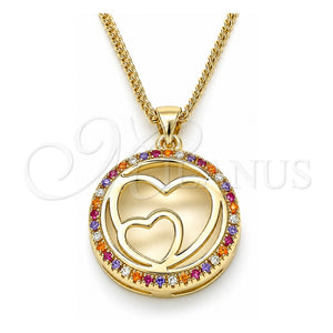 Collares con Dije 04.156.0334.3.20 Oro Laminado, Diseño de Corazón, con Micro Pave Multicolor, Pulido, Tono Dorado (Grosor 02 MM, 20 Pulgadas de Largo)