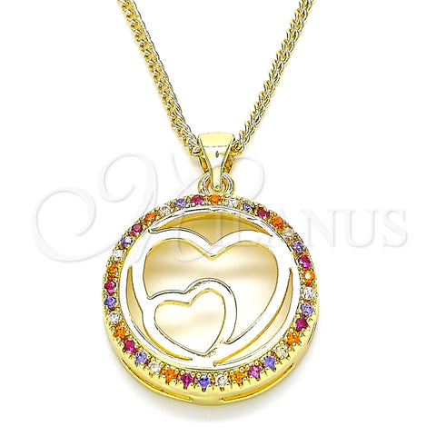 Collares con Dije 04.156.0334.3.20 Oro Laminado, Diseño de Corazón, con Multicolor Micro Pave, Pulido, Tono Dorado (02 MM Thickness, 20 Inches Length)