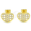 Arete Dormilona 02.156.0476 Oro Laminado, Diseño de Corazón, con Blanca Micro Pave, Pulido, Tono Dorado
