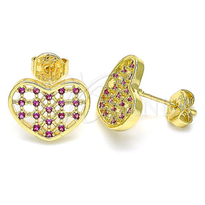 Arete Dormilona 02.156.0476.1 Oro Laminado, Diseño de Corazón, con Rubi Micro Pave, Pulido, Tono Dorado