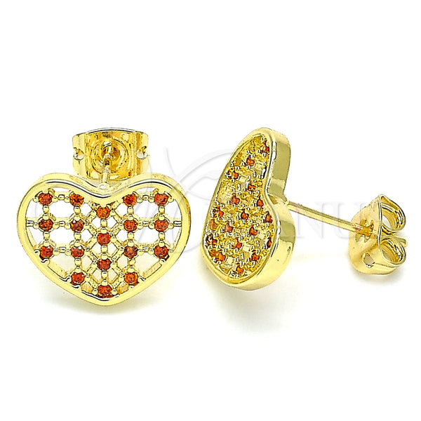 Arete Dormilona 02.156.0476.2 Oro Laminado, Diseño de Corazón, con Granate Micro Pave, Pulido, Tono Dorado