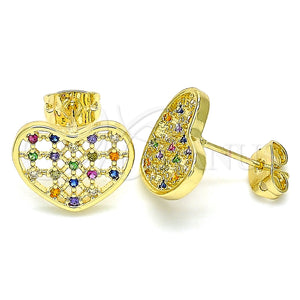 Arete Dormilona 02.156.0476.3 Oro Laminado, Diseño de Corazón, con Multicolor Micro Pave, Pulido, Tono Dorado