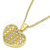 Collares con Dije 04.156.0336.20 Oro Laminado, Diseño de Corazón, con Blanca Micro Pave, Pulido, Tono Dorado (02 MM Thickness, 20 Inches Length)