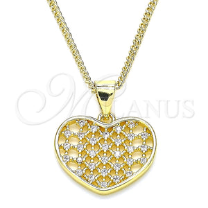 Collares con Dije 04.156.0336.20 Oro Laminado, Diseño de Corazón, con Blanca Micro Pave, Pulido, Tono Dorado (02 MM Thickness, 20 Inches Length)