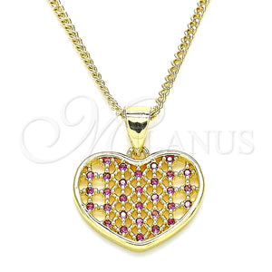 Collares con Dije 04.156.0336.1.20 Oro Laminado, Diseño de Corazón, con Rubi Micro Pave, Pulido, Tono Dorado (02 MM Thickness, 20 Inches Length)
