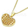 Collares con Dije 04.156.0336.2.20 Oro Laminado, Diseño de Corazón, con Granate Micro Pave, Pulido, Tono Dorado (02 MM Thickness, 20 Inches Length)