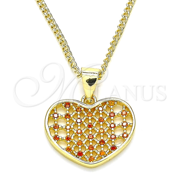 Collares con Dije 04.156.0336.2.20 Oro Laminado, Diseño de Corazón, con Granate Micro Pave, Pulido, Tono Dorado (02 MM Thickness, 20 Inches Length)