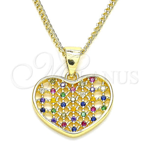 Collares con Dije 04.156.0336.3.20 Oro Laminado, Diseño de Corazón, con Multicolor Micro Pave, Pulido, Tono Dorado (02 MM Thickness, 20 Inches Length)