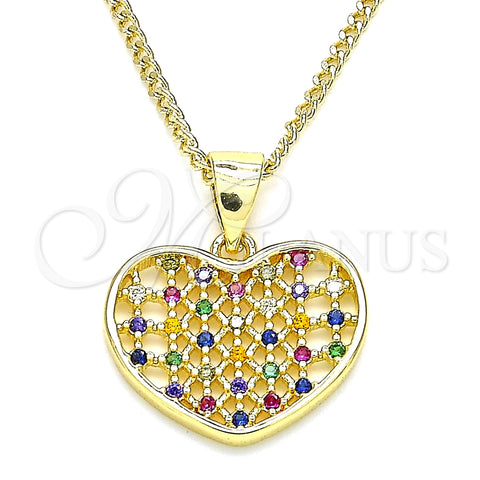 Collares con Dije 04.156.0336.3.20 Oro Laminado, Diseño de Corazón, con Multicolor Micro Pave, Pulido, Tono Dorado (02 MM Thickness, 20 Inches Length)