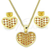 Juego de Arete y Dije de Adulto 10.156.0274.2 Oro Laminado, Diseño de Corazón, con Granate Micro Pave, Pulido, Tono Dorado