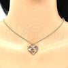 Juego de Arete y Dije de Adulto 10.156.0275.1 Oro Laminado, Diseño de Corazón y Manos, con Rubi Micro Pave, Pulido, Tono Dorado
