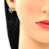 Juego de Arete y Dije de Adulto 10.156.0275.1 Oro Laminado, Diseño de Corazón y Manos, con Rubi Micro Pave, Pulido, Tono Dorado