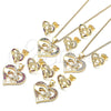 Juego de Arete y Dije de Adulto 10.156.0275.1 Oro Laminado, Diseño de Corazón y Manos, con Rubi Micro Pave, Pulido, Tono Dorado