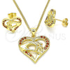 Juego de Arete y Dije de Adulto 10.156.0275.2 Oro Laminado, Diseño de Corazón y Manos, con Granate Micro Pave, Pulido, Tono Dorado