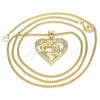 Collares con Dije 04.156.0337.20 Oro Laminado, Diseño de Corazón y Manos, con Blanca Micro Pave, Pulido, Tono Dorado (02 MM Thickness, 20 Inches Length)