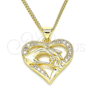 Collares con Dije 04.156.0337.20 Oro Laminado, Diseño de Corazón y Manos, con Blanca Micro Pave, Pulido, Tono Dorado (02 MM Thickness, 20 Inches Length)