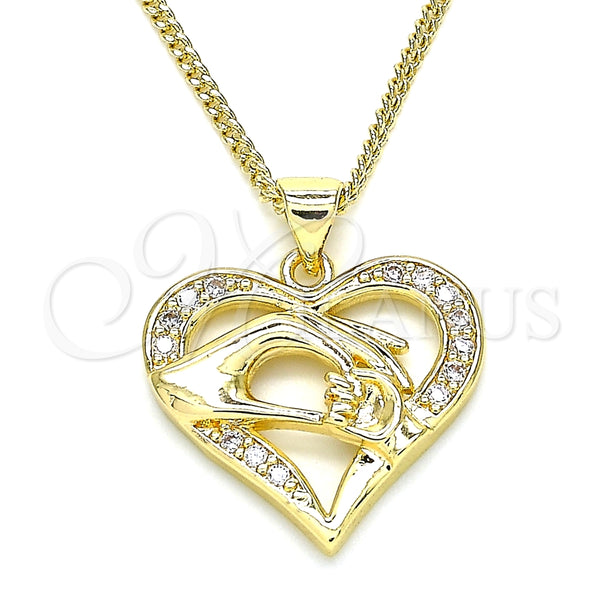 Collares con Dije 04.156.0337.20 Oro Laminado, Diseño de Corazón y Manos, con Blanca Micro Pave, Pulido, Tono Dorado (02 MM Thickness, 20 Inches Length)